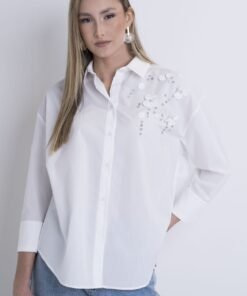 Πουκάμισο με στρας και λουλούδια απλικέ