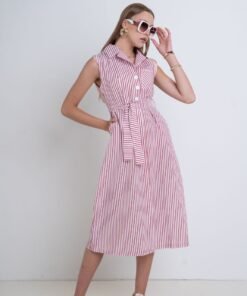 Φόρεμα maxi αμάνικο ριγέ