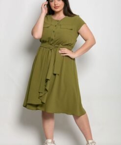 Φόρεμα Με Ζώνη Και Κουμπιά Χακί