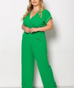 Φόρμα Ολόσωμη Κρουαζέ Με Ζώνη Και Λεπτομέρεια Χρυσό Φυτίλι Πράσινο