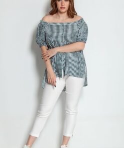 Μπλούζα Καρέ Εμπριμέ Με Κουμπιά Καρό Μαύρο Πράσινο