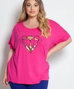 Μπλούζα Viscose Ελαστική Με Γυαλιστερό Τύπωμα Διαμάντι Φούξια