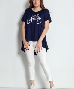 Μπλούζα Viscose Ασύμμετρη Α Γραμμή Με Τύπωμα Amor Μπλε