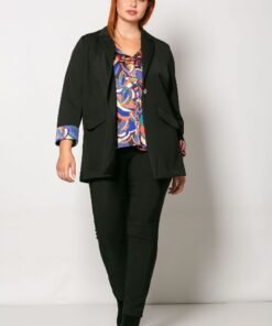 Σακάκι Κρεπ Ελαστικό Με Εμπριμέ Λεπτομέρεια Στα Μανίκια Και Χρυσό Κουμπί Μαύρο Ρουά