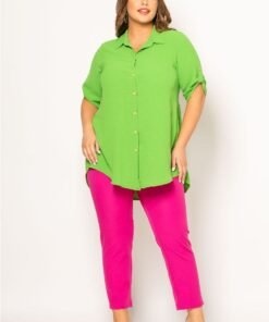 Πουκαμίσα SUMMER Τσαλακωτή Με Ξύλινα Κουμπιά Lime Green