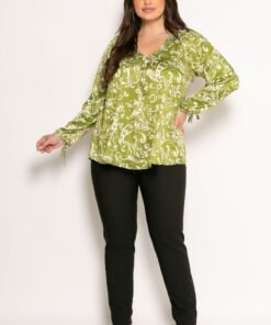 Μπλούζα Iconic V Λαιμόκοψη Και Δέσιμο Στα Μανίκια Olive Εκρού