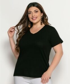 Μπλούζα V Μακό Κοντομάνικη Μαύρο