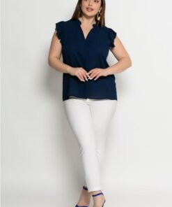 Μπλούζα CATALINA Αμάνικη Με Βολάν Στους Ώμους Μπλε