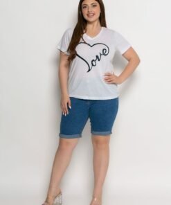 Μπλούζα V Μακό Κοντομάνικη Με Τύπωμα Εκρού Μαύρο