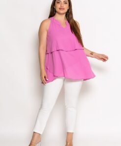 Μπλούζα Cami Αμάνικη Ζορζέτα Με Βολάν Ροζ