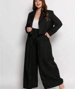 Παντελόνα Alessia Με Πιέτες Τύπου Λινό Μαύρο