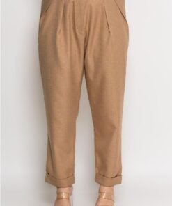 Παντελόνι Buggy Με Πιέτες Και Ρεβέρ Τύπου Λινό Μπεζ