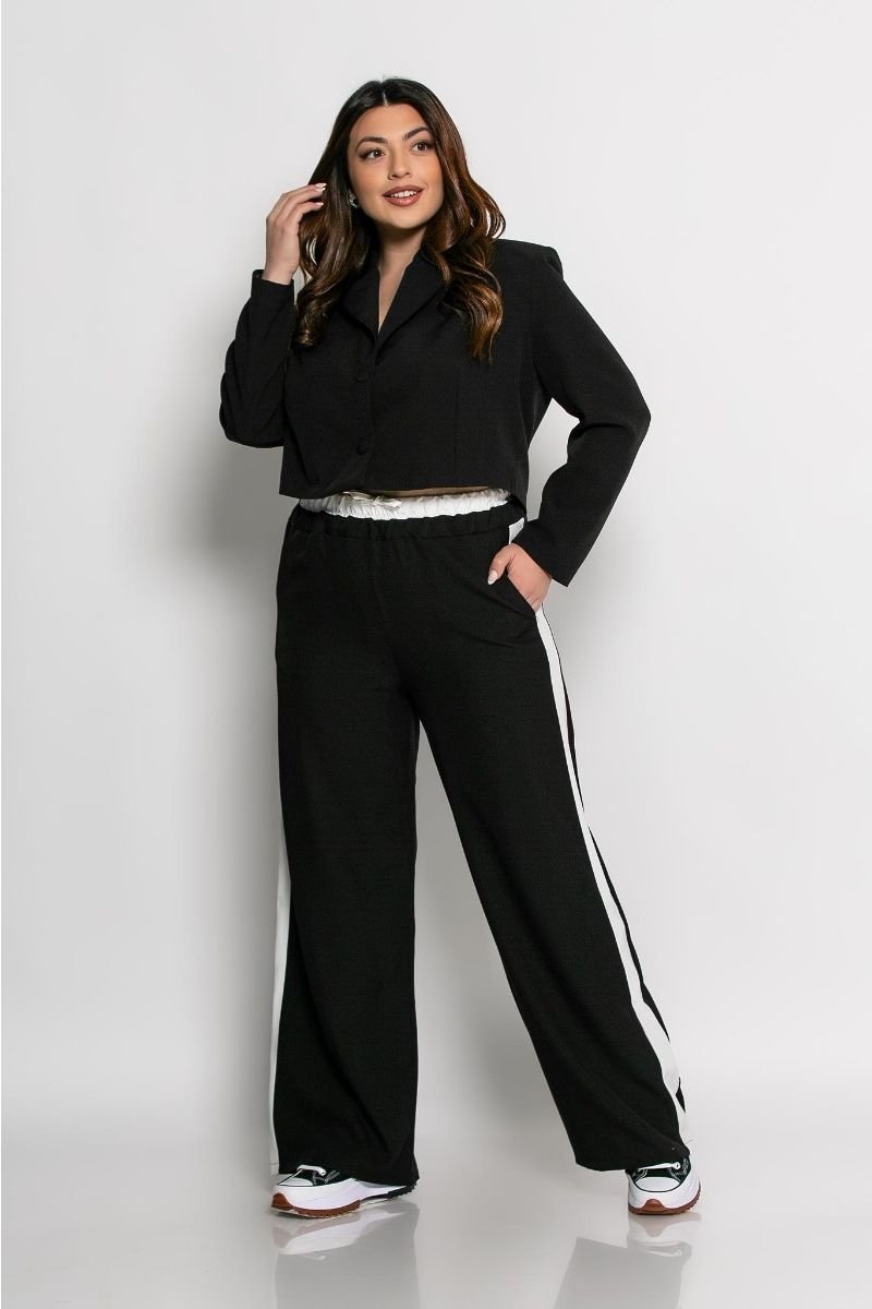 Σακάκι Alessia Crop Τύπου Λινό Με Βάτες Μαύρο