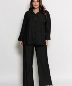 Πουκαμίσα Boston Μακριά Τύπου Λινό Μαύρο