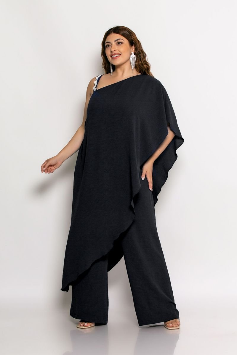 Φόρμα Ολόσωμη Mango Με Ένα Έξω Ώμο Και Τρέσα Μαύρο