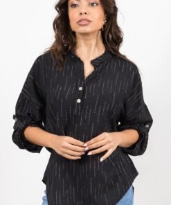 Μπλούζα με Μαό Λαιμό - Μαύρο