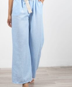 Παντελόνα Ριγέ με Ζώνη - Σιέλ