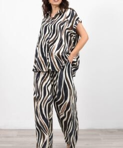 Σετ Παντελόνα  Πουκαμίσα Εμπριμέ - Μαύρο