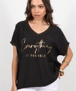 Φαρδιά Μπλούζα με Στάμπα - Μαύρο